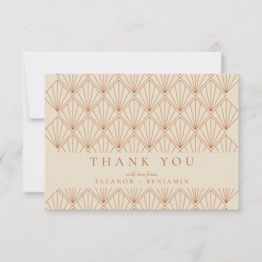アールデコ焼けオレンジエレガント色のカスタムウェディング サンキューカード (正面)