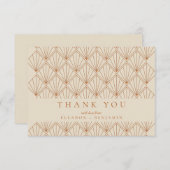 アールデコ焼けオレンジエレガント色のカスタムウェディング サンキューカード (正面/裏面)