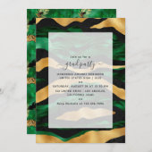 アールデコ熱帯グリーンと金ゴールドタイガーの卒業 招待状 (正面/裏面)