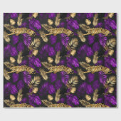 アールデコ熱帯パープルと金ゴールドトラ ラッピングペーパー (フラット)
