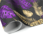 アールデコ熱帯パープルと金ゴールドトラ ラッピングペーパー (ロールコーナー)