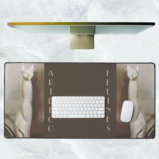 アールデコ猫科の動物ヴィンテージエレガントキャットブラウン デスクマット