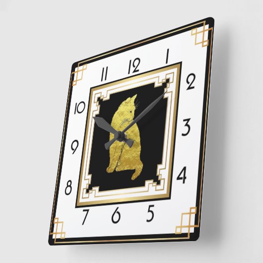 アールデコ猫 スクエア壁時計 (傾斜)