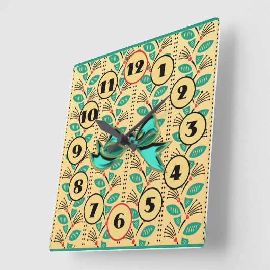 アールデコ登山イチゴつる植物 スクエア壁時計 (傾斜)