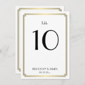 アールデコ白と金ゴールド結婚のテーブル番号 招待状 (正面/裏面)