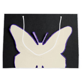 アールデコ白バタフライ買物袋 ラージペーパーバッグ