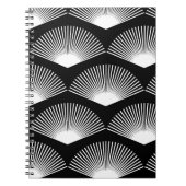 アールデコ白ファンパターン黒の背景 ノートブック (正面)