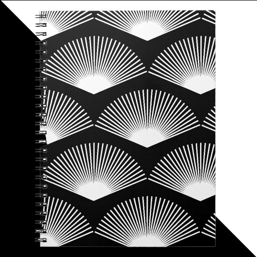 アールデコ白ファンパターン黒の背景 ノートブック