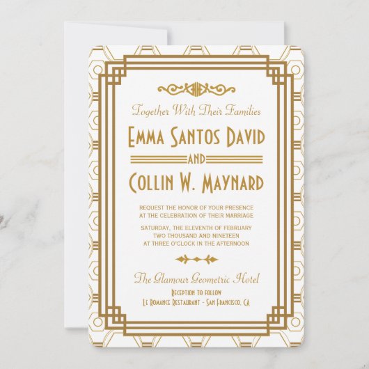 アールデコ白結婚式招待状 招待状 (正面)