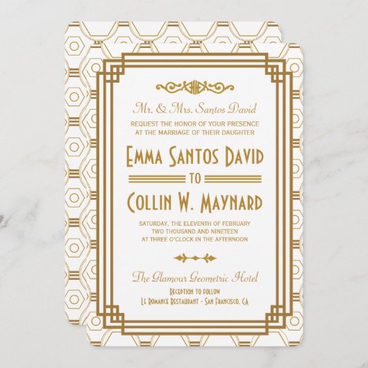 アールデコ白結婚式招待状 招待状 (正面/裏面)