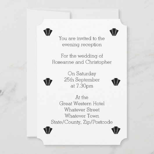 アールデコ白黒ウェディングレセプション 招待状 (裏面)