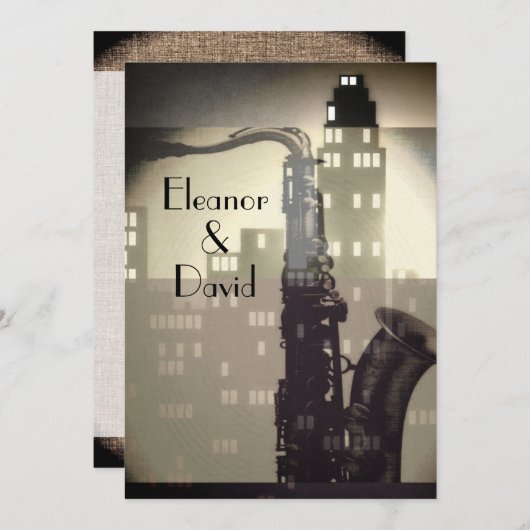 アールデコ白黒スカイライングラマー結婚ズ 招待状 (正面/裏面)