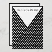 アールデコ白黒ストライプ結婚式招待状 招待状 (正面/裏面)