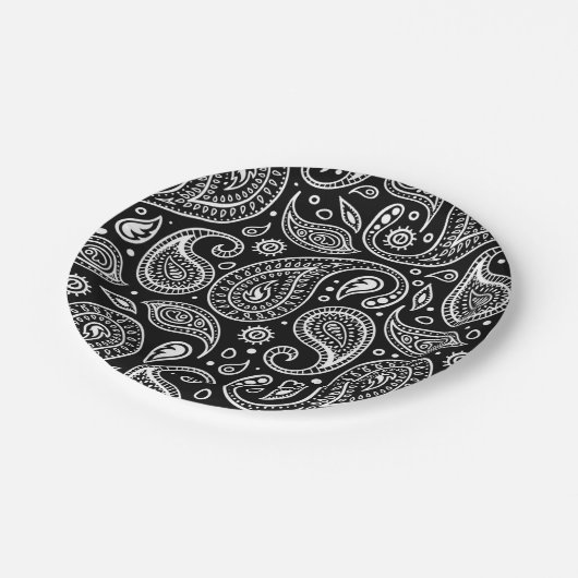 アールデコ白黒フローラペイズリーパターン ペーパープレート (アングル)