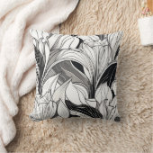 アールデコ白黒フローラ枕 クッション (ブランケット)