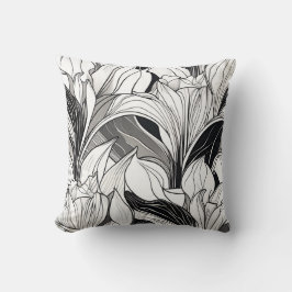 アールデコ白黒フローラ枕 クッション