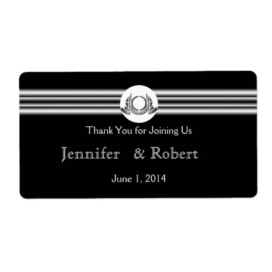 アールデコ白黒メダリオンウォーターボトルラベル ラベル (正面)