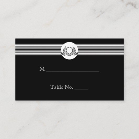 アールデコ白黒メダリオン結婚座席表 プレイスカード (正面)