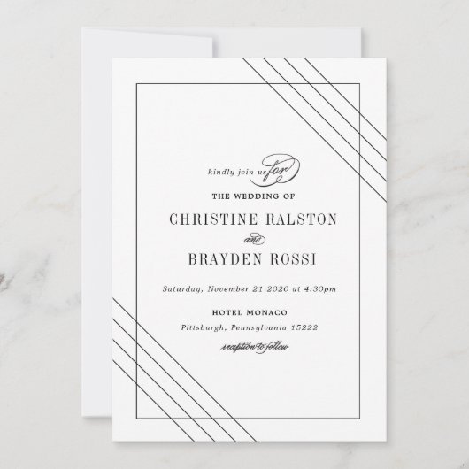 アールデコ白黒結婚式招待状 招待状 (正面)