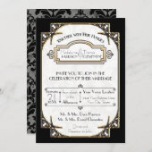 アールデコ白黒金ゴールドタイポグラフィ結婚ズ 招待状 (正面/裏面)
