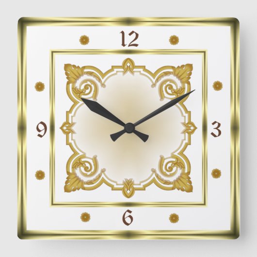 アールデコ白 スクエア壁時計 (正面)