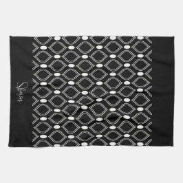 アールデコ真珠の白黒モノグラムの キッチンタオル