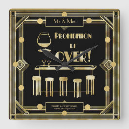 アールデコ禁止は1920年代を超える黒金ゴールド スクエア壁時計