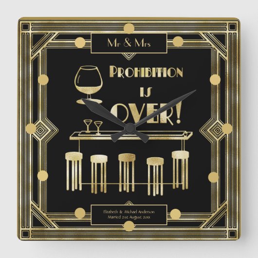 アールデコ禁止は1920年代を超える黒金ゴールド スクエア壁時計 (正面)