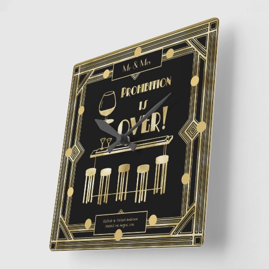 アールデコ禁止は1920年代を超える黒金ゴールド スクエア壁時計 (傾斜)