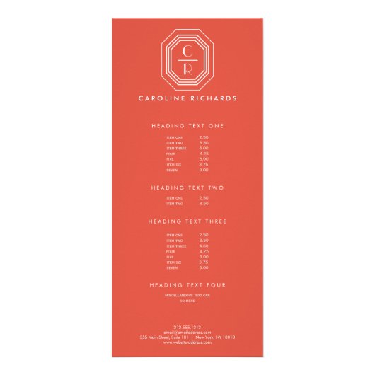 アールデコ積み重ねモノグラムのロゴをサンゴに ラックカード (正面)