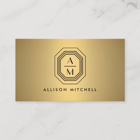 アールデコ積み重ねモノグラムのロゴフェイク金ゴールド 名刺 (正面)