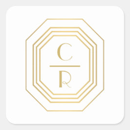 アールデコ積み重ねモノグラムロゴ金ゴールド/白 スクエアシール