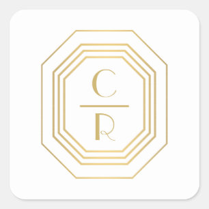 アールデコ積み重ねモノグラムロゴ金ゴールド/白 スクエアシール