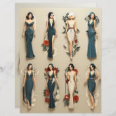 アールデコ紙人形スクラップブック紙 (正面/裏面)