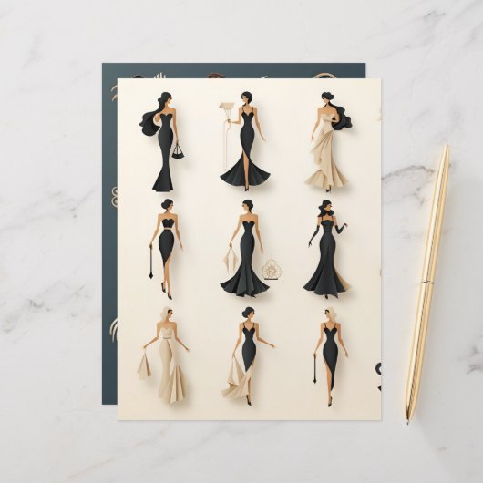 アールデコ紙人形スクラップブック紙 (正面/裏面インサイチュ)