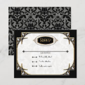 アールデコ素晴らしギャツビースタイルタイポグラフィnレース金ゴールド 出欠カード (正面/裏面)