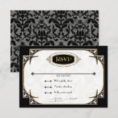 アールデコ素晴らしギャツビースタイルタイポグラフィnレース金ゴールド 出欠カード (正面/裏面)