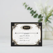 アールデコ素晴らしギャツビースタイルタイポグラフィnレース金ゴールド 出欠カード (スタンド正面)