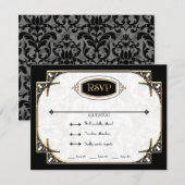 アールデコ素晴らしギャツビースタイルタイポグラフィnレース金ゴールド 出欠カード (正面/裏面)