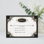 アールデコ素晴らしギャツビースタイルタイポグラフィnレース金ゴールド 出欠カード (スタンド正面)