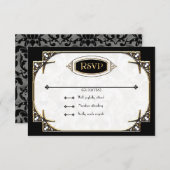 アールデコ素晴らしギャツビースタイルタイポグラフィnレース金ゴールド 出欠カード (正面/裏面)