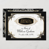 アールデコ素晴らしギャツビースタイルタイポグラフィnレース金ゴールド 招待状 (正面/裏面)