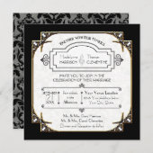 アールデコ素晴らしギャツビースタイルタイポグラフィnレース金ゴールド 招待状 (正面/裏面)