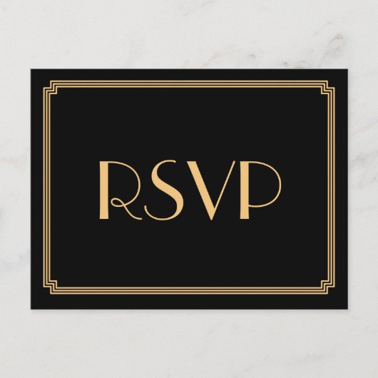 アールデコ素晴らしギャツビーブラックウェディングRSVPポストカード インビテーションポストカード (正面)