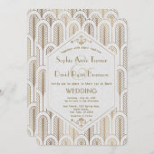 アールデコ素晴らしギャツビー白金ゴールド結婚ズ 招待状 (正面/裏面)