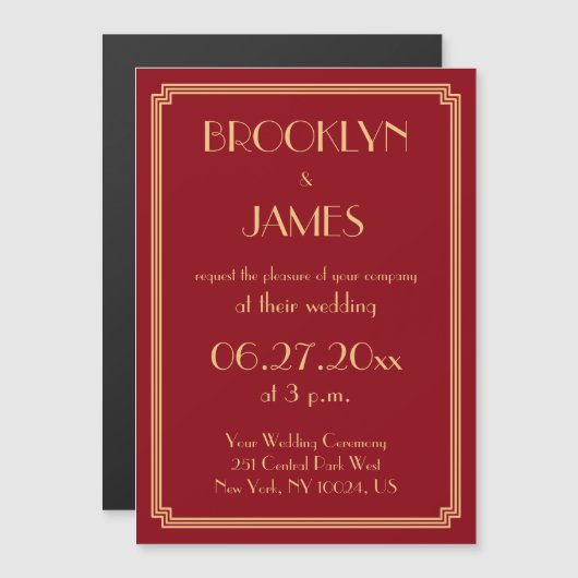 アールデコ素晴らしギャツビー赤い結婚式の招待磁石 マグネット招待状 (正面/裏面)