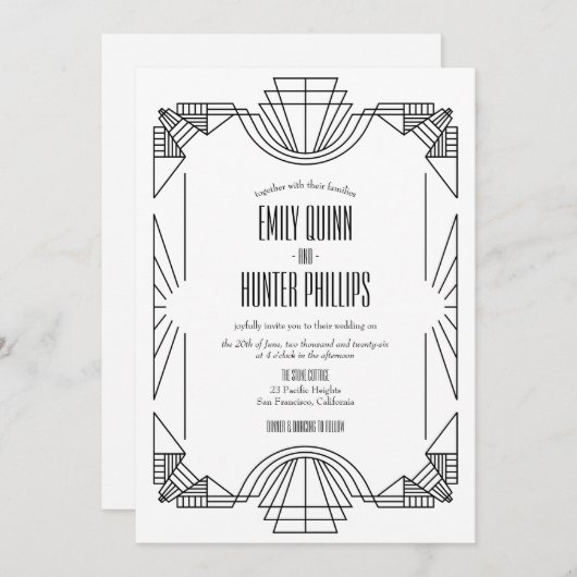 アールデコ素晴らしギャツビー1920年代の結婚式招待状 招待状 (正面/裏面)