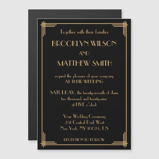 アールデコ素晴らしヴィンテージ結婚ギャツビー マグネット招待状 (正面/裏面)