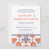 アールデコ紫とオレンジのフローラ結婚ズ 招待状 (正面)