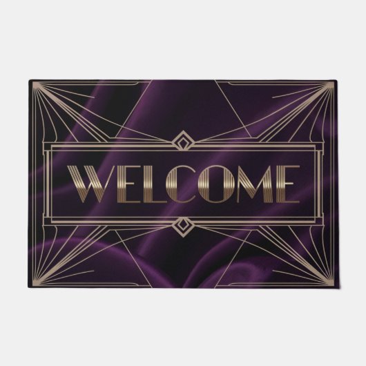 アールデコ紫のウェルカムフォーマット ドアマット (正面)